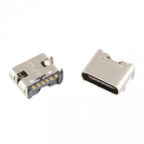 USB3.1 Type-C 6Pin SMD Female Socket Connector with 4 Fixed Feet | Without shrapnel