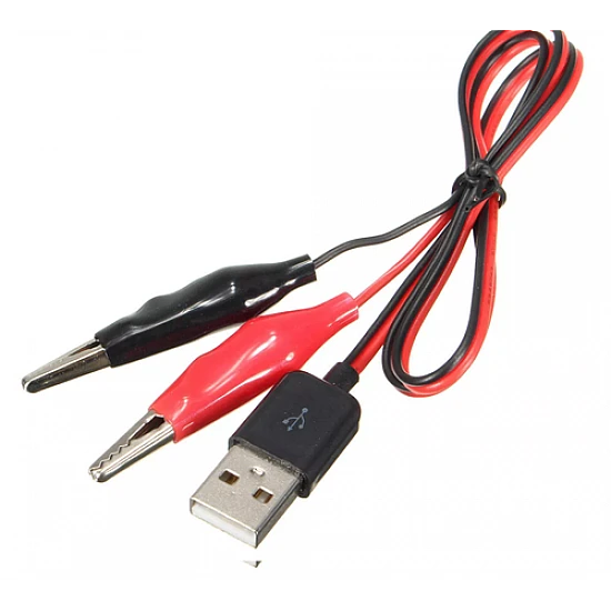 Red Black Alligator Test Clips to USB Male Connector Cable