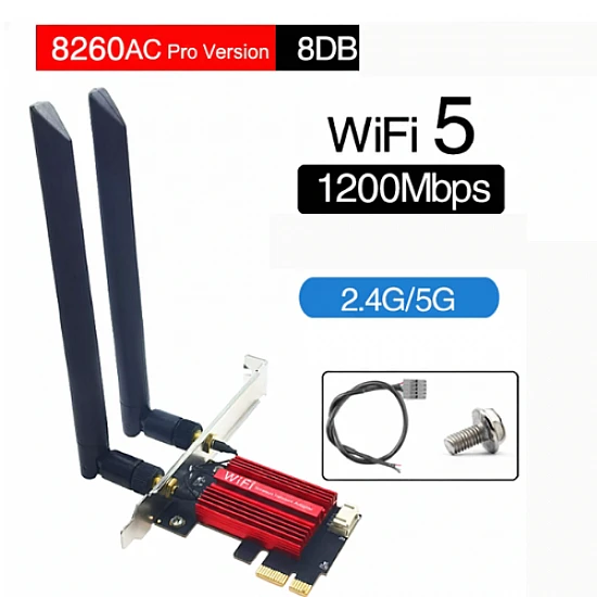 Intel 8260AC Pro Desktop WiFi Card 1200Mbps Bluetooth 4.2 8DB Antenna