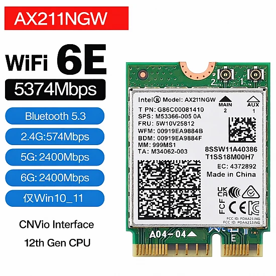 Intel AX211NGW WiFi 6E Bluetooth 5.3 M.2 CNVio2 Wireless Card