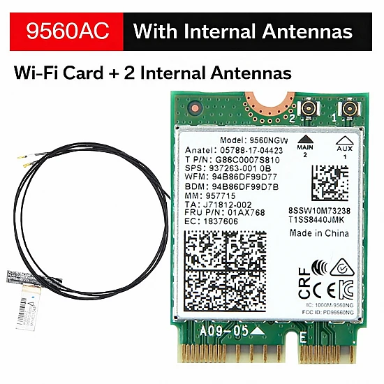 Intel Wireless-AC 9560NGW M.2 WiFi Bluetooth 5.1 Card with Antenna