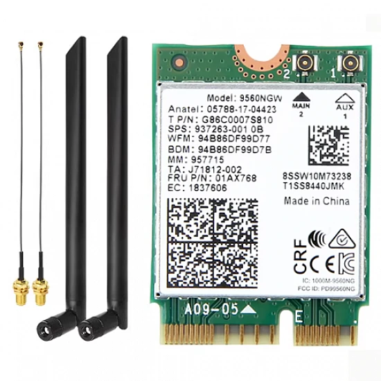 Intel Wireless-AC 9560NGW M.2 WiFi Bluetooth 5.1 Card with Antenna