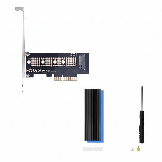 NVMe M.2 SSD to PCI-E X1 Adapter Card with Aluminum Heat Sink